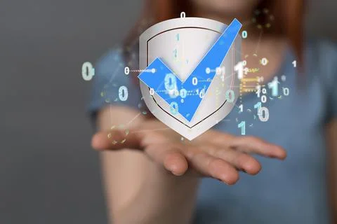 A closeup of 3D rendering of cybersecurity with binary codes floating on a hu 写真素材