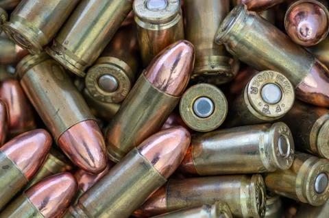 A closeup of 9mm Ammunition Stock Photos
