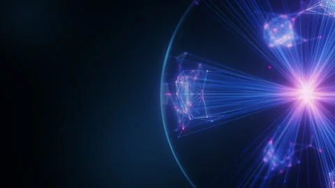Closeup of Abstract big data sphere of quantum computing qubit core. Data flow Stock Footage 330666554