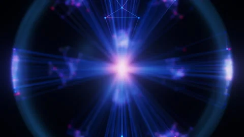 Closeup of Abstract big data sphere of quantum computing qubit core. Data flow Stock Footage 331014061