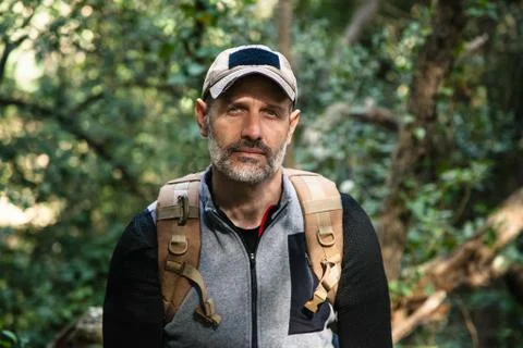 Closeup of active man in the nature, looking to the camera Stock Photos