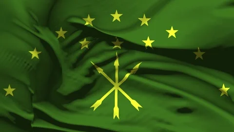 Closeup Adygea Flag Wave Loop waving in wind  Realistic Adygea Flag backgrou Video stock 319813397