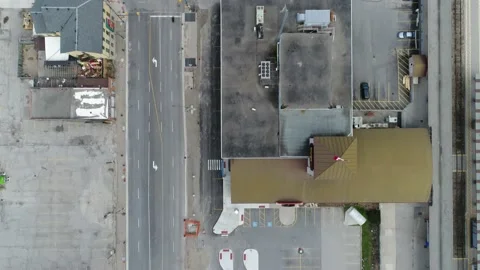 Closeup Aerial Over Empty Streets Rooftop Buildings Financial District of Stock Footage 131848209