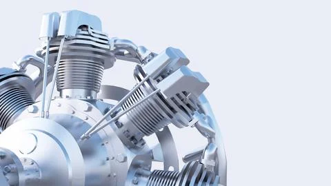 Closeup air radial silver engine Stock Illustration