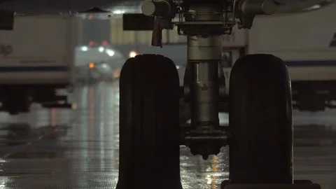 A closeup of an airplane chassis Stock Footage 99208664