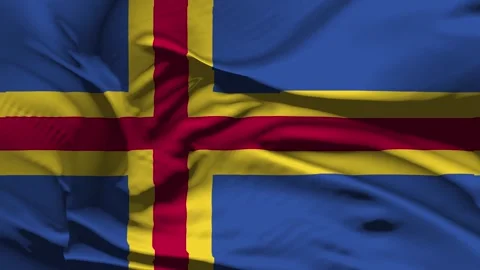 Closeup Aland Flag Wave Loop waving in wind  Realistic Aland Flag background Stock Footage 319813399