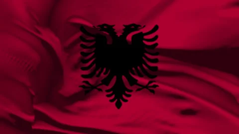 Closeup Albania Flag Wave Loop waving in wind  Realistic Albania Flag backgr Stock Footage 319813410