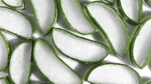 Closeup Aloe Vera sliced slice rotation. Natural medical plant. Organic Video stock 146870635