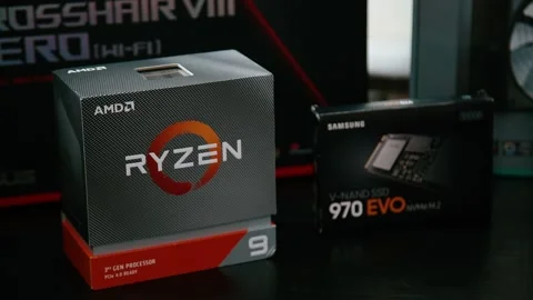 Closeup of AMD Ryzen CPU and Samsung NVME SSD Stock Footage 170661437