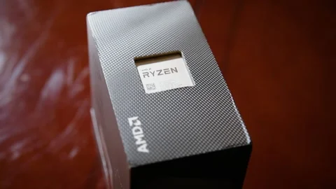 Closeup of AMD Ryzen CPU in the box Stock Footage 170635669