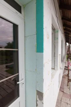 Closeup of anchoring facade polystyrene Stock Photos