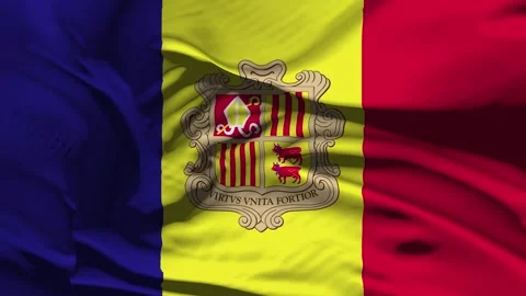 Closeup Andorra Flag Wave Loop waving in wind Realistic Andorra Flag backgro Stock Footage 319979178