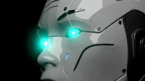 Closeup of Android AI. Artificial Intelligance activated. Stock Footage 239015632