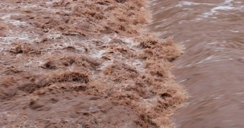 Closeup of an angry river flowing after heavy rainfall Stock Footage 170178594