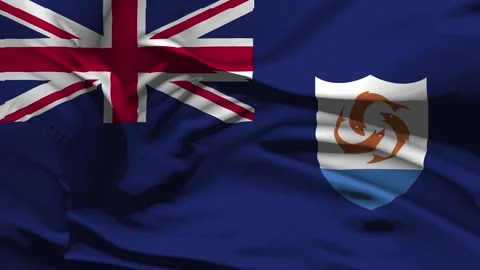 Closeup Anguilla Flag Wave Loop waving in wind Realistic Anguilla Flag backg Stock Footage 319979175