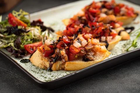 Closeup on appetizing bruschettas set Stock Photos