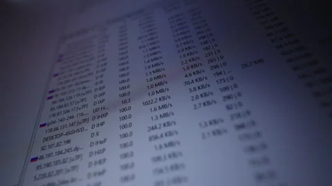 Closeup of application interface showing real-time peer information, including Stock Footage 320674047