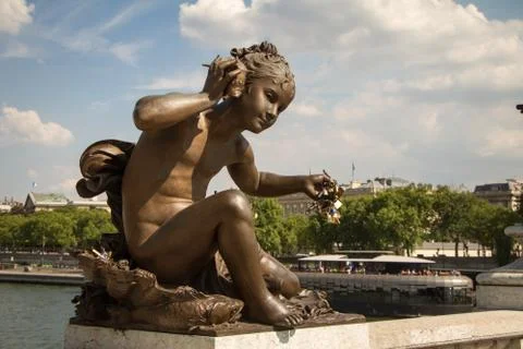 Closeup of architectural elements and statues on Alexander the Third Bridge i 写真素材