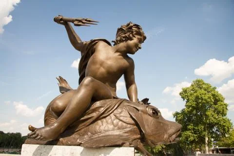 Closeup of architectural elements and statues on Alexander the Third Bridge i 写真素材