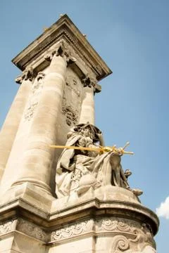 Closeup of architectural elements and statues on Alexander the Third Bridge i 写真素材