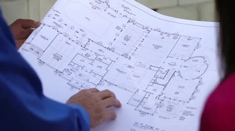 Closeup of Architectural Plans at Construction Site Stock Footage