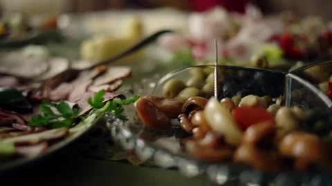 Closeup around table during easter brekfast, super slow motion Stock Footage 104012508