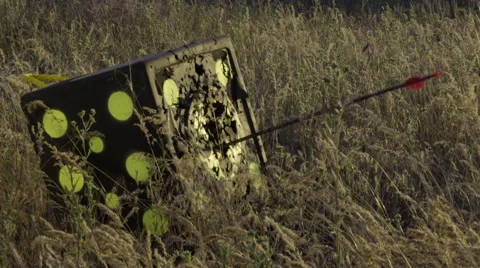 Closeup Of Arrow Hitting A Crossbow Target Stock Footage