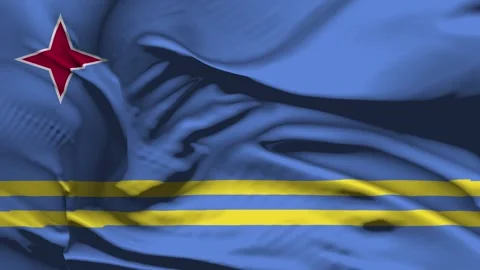 Closeup Aruba Flag Wave Loop waving in wind Realistic Aruba Flag background Stock Footage 319979193