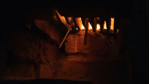 Closeup of ash in an air intake old burning stove. Stock Footage 235073508