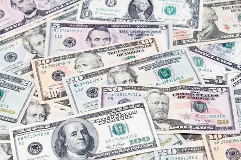 Closeup of assorted American banknotes Stock Photos