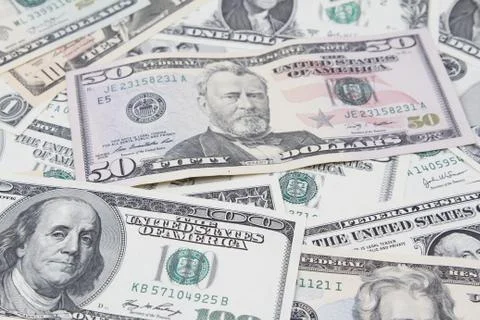 Closeup of assorted American banknotes Stock Photos