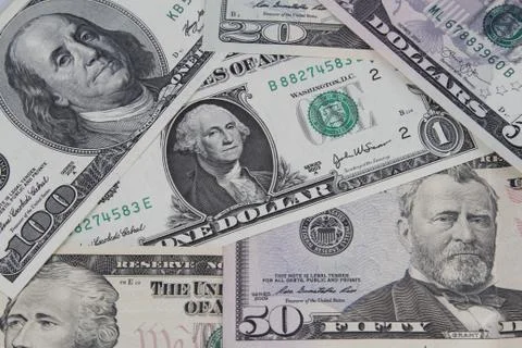 Closeup of assorted American banknotes Stock Photos