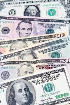 Closeup of assorted American banknotes Stock Photos