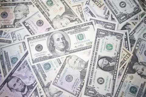 Closeup of assorted American banknotes Stock Photos