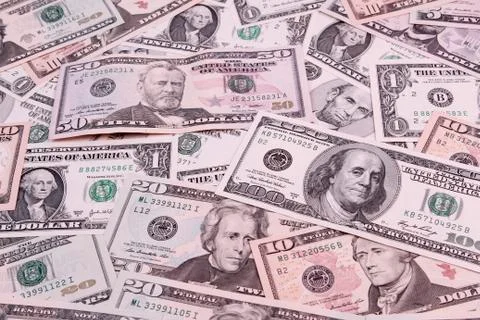 Closeup of assorted American banknotes Stock Photos