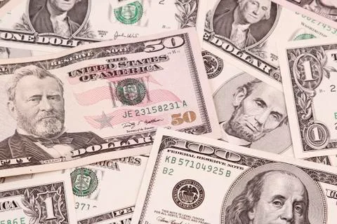 Closeup of assorted American banknotes Stock Photos