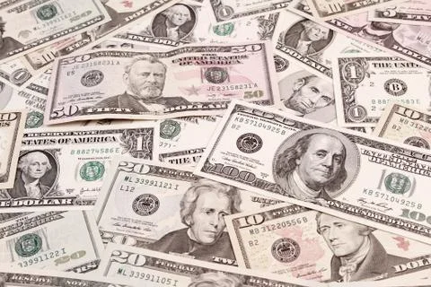 Closeup of assorted American banknotes Stock Photos
