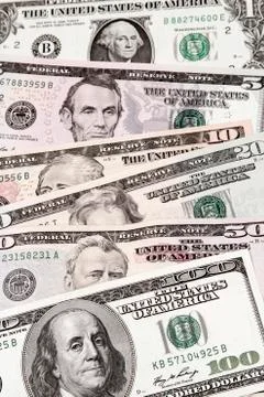 Closeup of assorted American banknotes Stock Photos