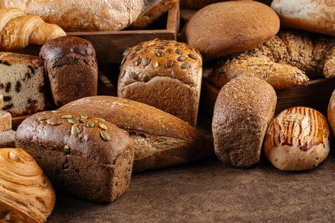 Closeup on assorted variety of bread Stock Photos