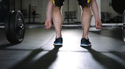 Closeup of athlete doing weights workout at gym - deadlift exercise Stock Footage 65279528