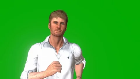 Closeup of attractive animated man running. 
Use your editing software's Stock Footage 122776183