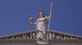 Closeup Austrian Parliament Front Facade Vienna Wisdom Goddess Pallas Athene Day HD Footage