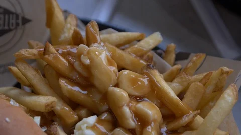 Closeup of authentic Canadian Poutine Stock Footage 118732721
