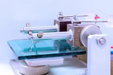 Closeup automatic intelligent measurement machine in innovation laboratory. Stock Photos