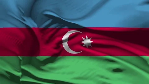 Closeup Azerbaijan Flag Wave Loop waving in wind Realistic  Azerbaijan Flag Stock Footage 320035465
