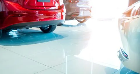 Closeup back view of red SUV car. New and shiny luxury SUV car parked in mode Foto stock