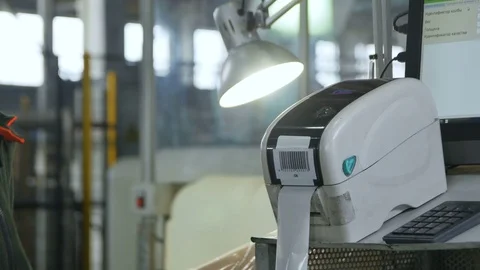 Closeup Backside View Worker Scans Barcode Printer Stock Footage 79660086