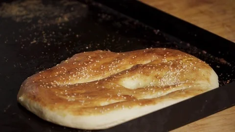 Closeup of baked bread in the restaurant Stock Footage