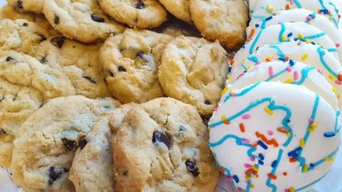 Closeup of bakery cookie display Stock Photos