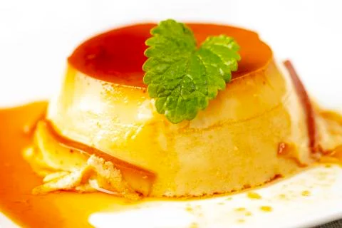 Closeup of a balm leaf on a flan Stock Photos